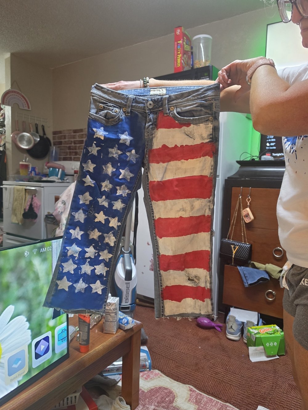 Aeropostle Hand-Painted American Flag Jeans - Red,White And Blue